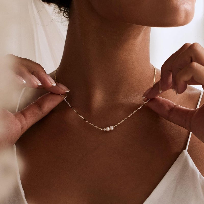 Treasure Bender Pearl Necklaces for Women Trendy, 14k Gold Plated Dainty Necklace Simple Pearl Drop Single Charm Pendant Necklace Birthday Wedding Gifts Gold Jewelry for Women - Image 5
